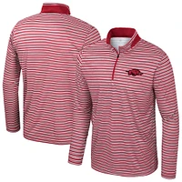 Men's Colosseum Cardinal Arkansas Razorbacks Striped Quarter-Zip Top