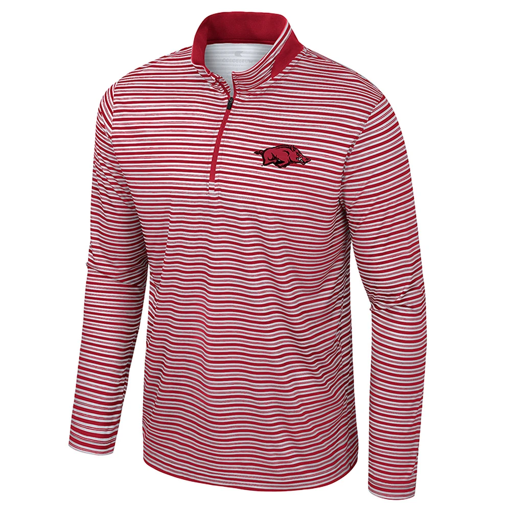 Men's Colosseum Cardinal Arkansas Razorbacks Striped Quarter-Zip Top