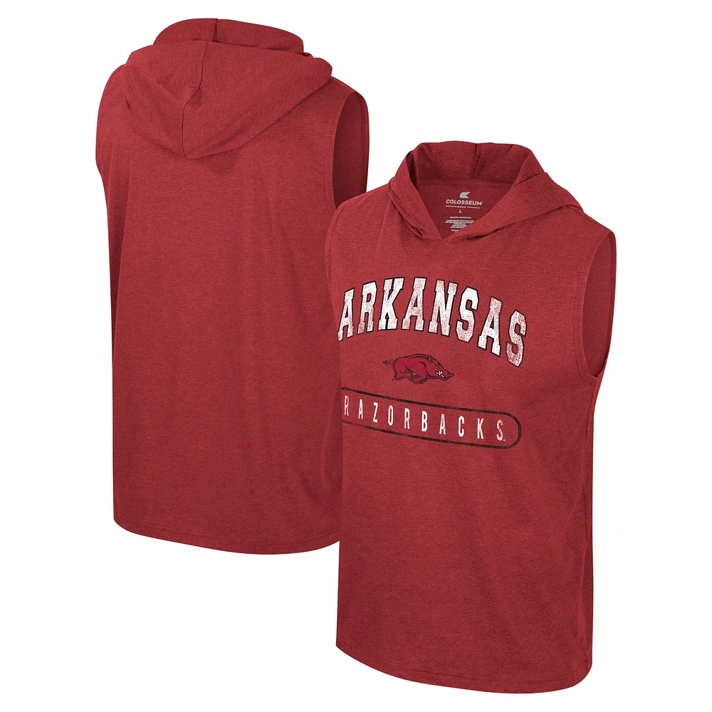 Débardeur à capuche sans manches Colosseum Cardinal Arkansas Razorbacks pour hommes