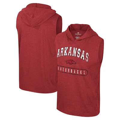 Men's Colosseum Cardinal Arkansas Razorbacks Varsity Sleeveless Hoodie Tank Top