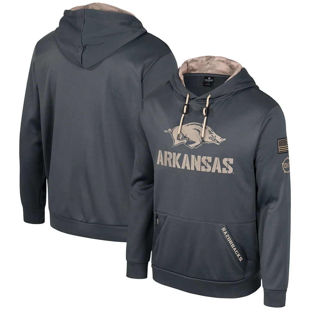 Sweat à capuche pour hommes Colosseum Charcoal Arkansas Razorbacks OHT Military Appréciation