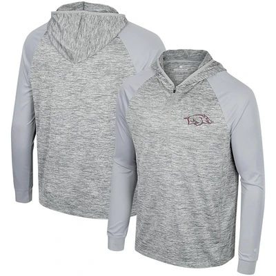 Men's Colosseum Gray Arkansas Razorbacks Cybernetic Raglan Quarter-Zip Hooded Top