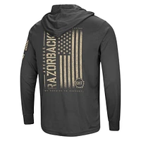 Men's Colosseum Heather Black Arkansas Razorbacks Team OHT Military Appreciation Long Sleeve Hoodie T-Shirt