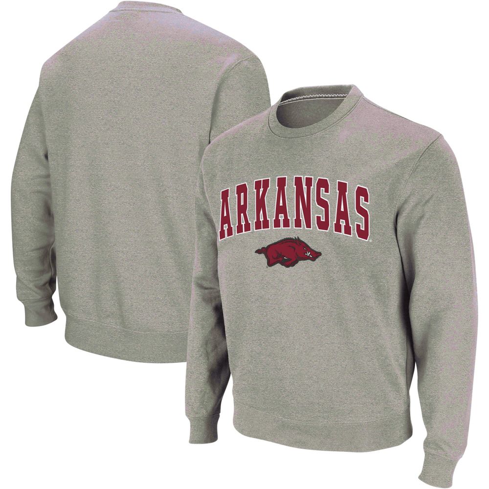 Men's Colosseum Heather Gray Arkansas Razorbacks Arch & Logo Crew Neck Sweatshirt