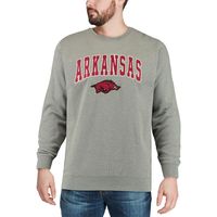 Men's Colosseum Heather Gray Arkansas Razorbacks Arch & Logo Crew Neck Sweatshirt