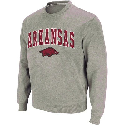 Men's Colosseum Heather Gray Arkansas Razorbacks Arch & Logo Crew Neck Sweatshirt