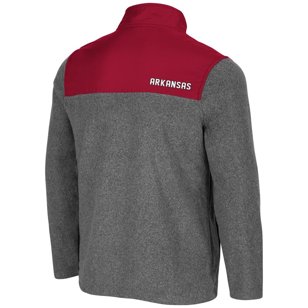 Men's Colosseum Heathered Charcoal/Cardinal Arkansas Razorbacks Huff Snap Pullover