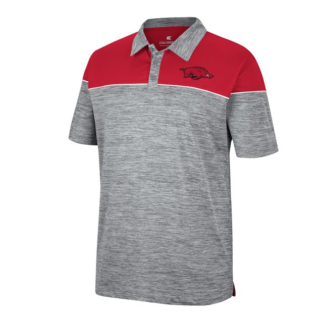 Polo Colosseum Heathered Grey/Cardinal Arkansas Razorbacks Birdie pour homme