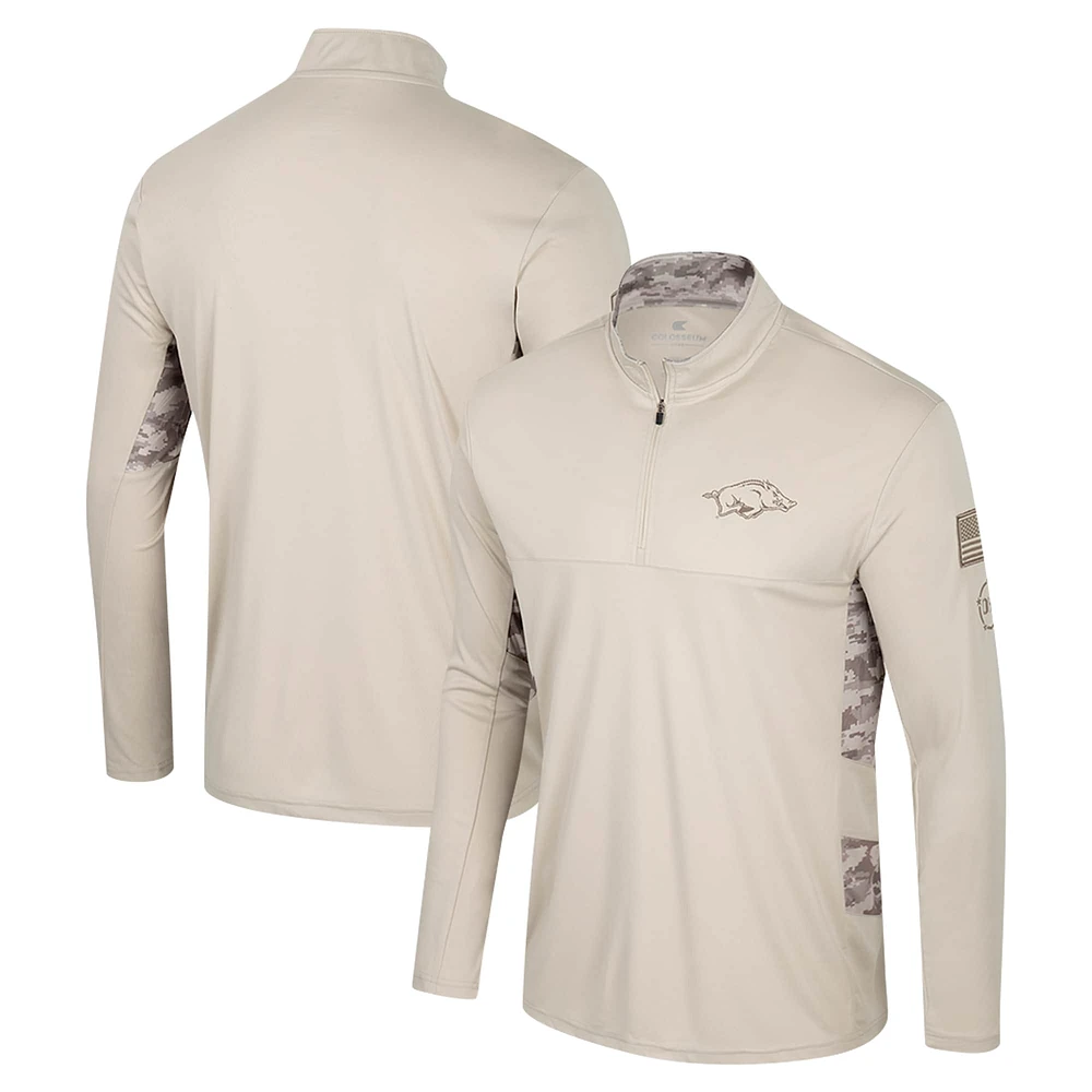 Veste à glissière quart de tour OHT Military Appreciation Colosseum Natural Arkansas Razorbacks pour homme