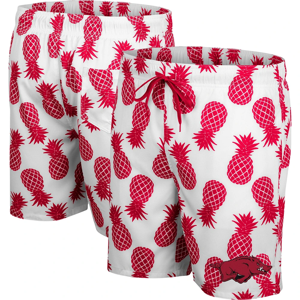 Men's Colosseum White/Cardinal Arkansas Razorbacks Pineapple Swim Shorts