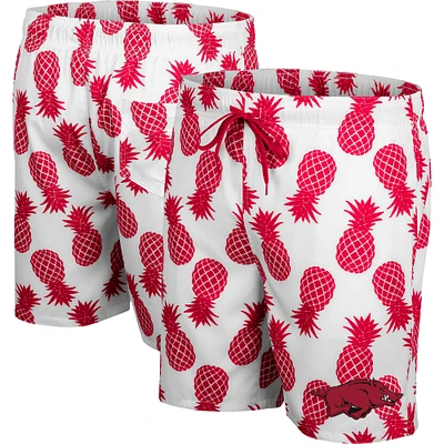 Short de bain pour homme Colosseum White/Cardinal Arkansas Razorbacks Pineapple