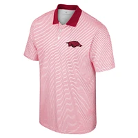 Polo à rayures Colosseum White/Cardinal Arkansas Razorbacks pour homme