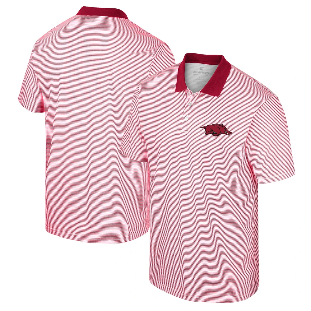 Polo à rayures Colosseum White/Cardinal Arkansas Razorbacks pour homme