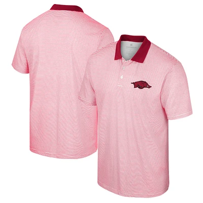 Polo à rayures Colosseum White/Cardinal Arkansas Razorbacks pour homme