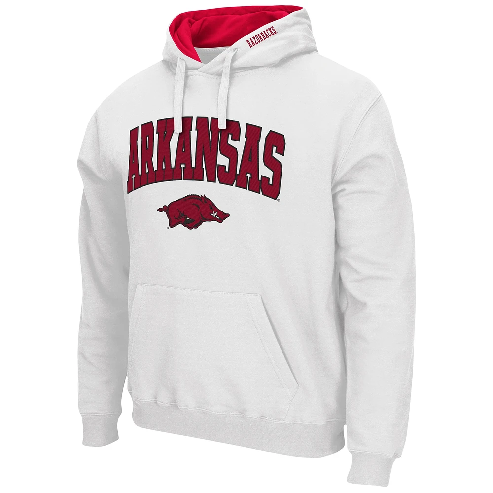 Men's Colosseum White Arkansas Razorbacks Arch & Logo 3.0 Pullover Hoodie