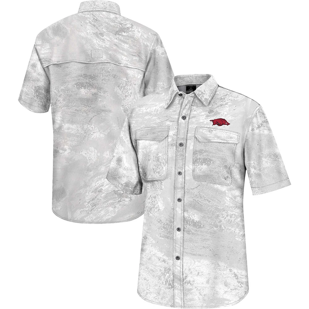 Colosseum White Arkansas Razorbacks Realtree Aspect Charter Chemise de pêche à boutons complets pour homme