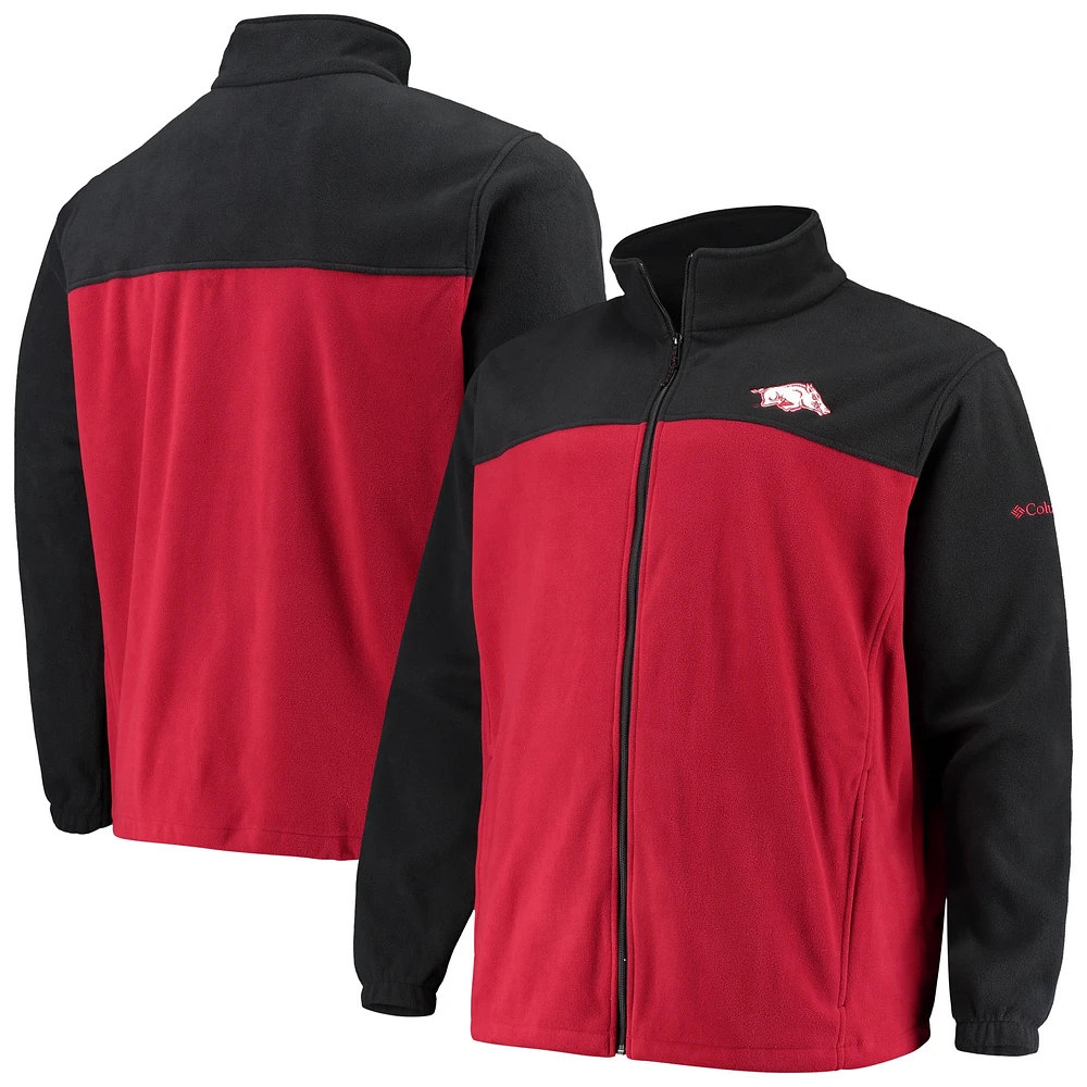 Men's Columbia Black/Cardinal Arkansas Razorbacks Big & Tall Flanker III Fleece Full-Zip Jacket