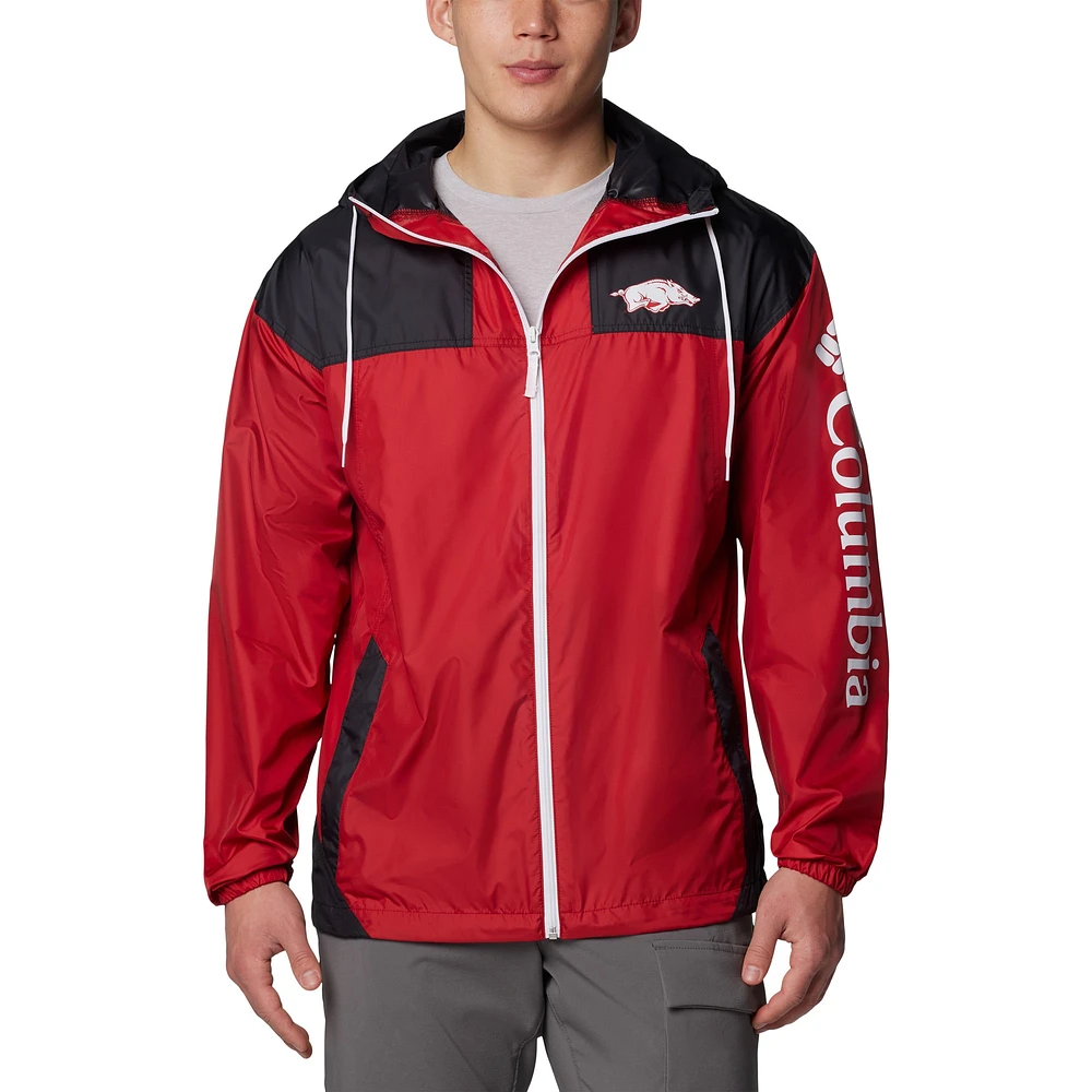 Veste coupe-vent entièrement zippée Columbia Cardinal Arkansas Razorbacks Flash Challenger II Omni-Shade pour homme