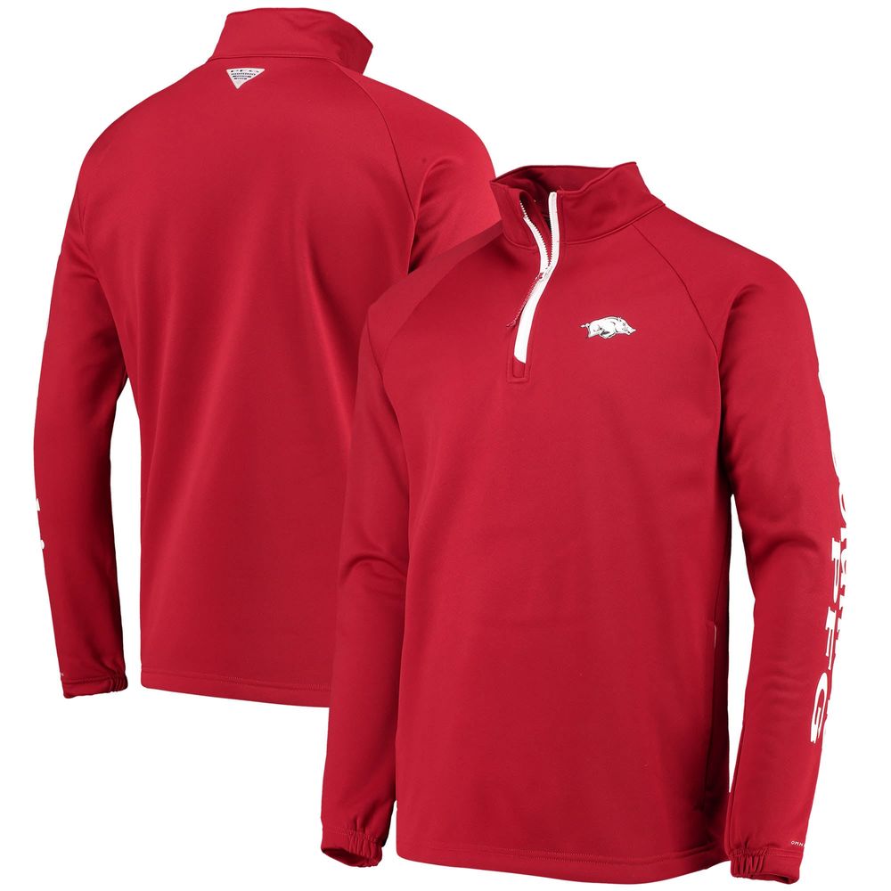 Men's Columbia Cardinal Arkansas Razorbacks Terminal Tackle Fleece Raglan Omni-Shade Quarter-Zip Jacket