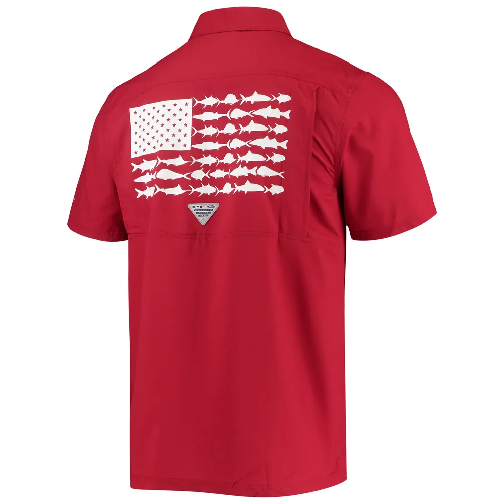 Chemise boutonnée Columbia PFG Cardinal Arkansas Razorbacks Slack Tide Camp pour homme