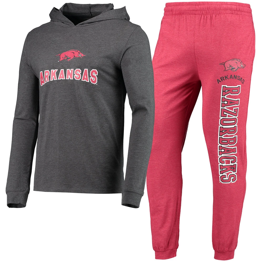 Ensemble pyjama à capuche et pantalon de jogging Concepts Sport Cardinal/Heather Charcoal pour hommes, Arkansas Razorbacks Meter