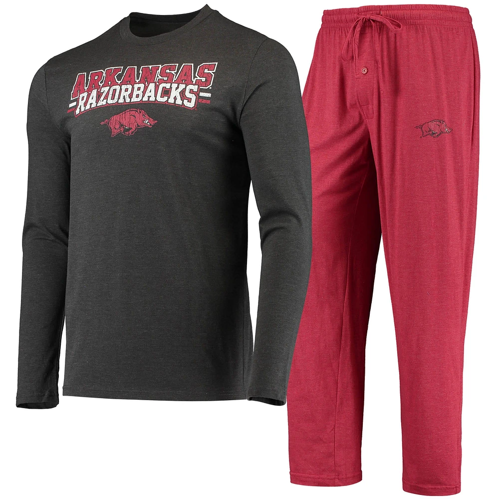 Concepts Sport Cardinal/Heathered Charcoal Arkansas Razorbacks Meter T-shirt à manches longues et pantalon Ensemble de nuit