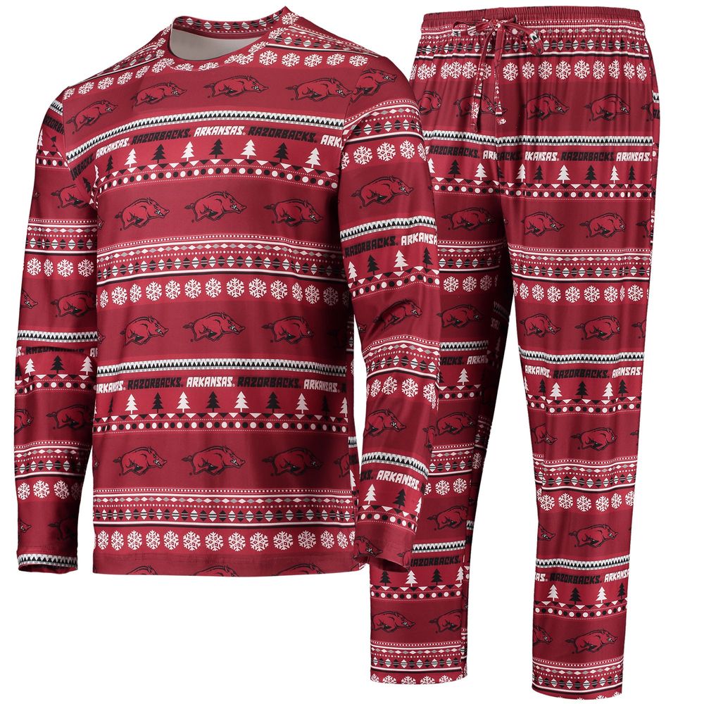 Men's Concepts Sport Cardinal Arkansas Razorbacks Ugly Sweater Long Sleeve T-Shirt and Pants Sleep Set