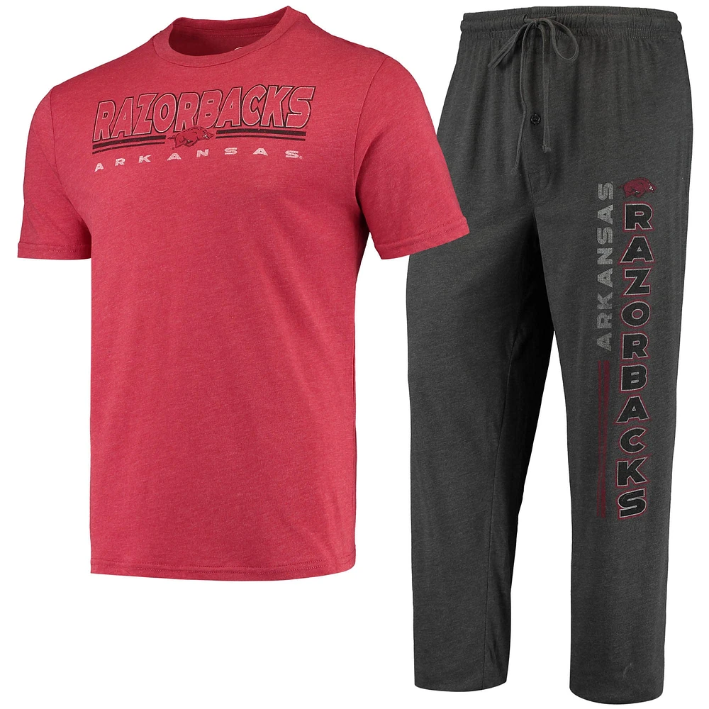 Concepts Sport Heathered Charcoal/Cardinal Arkansas Razorbacks Meter Ensemble de nuit pour homme