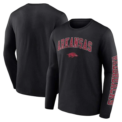 Men's Fanatics Black Arkansas Razorbacks Distressed Arch Over Logo Long Sleeve T-Shirt