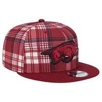 Men's New Era Cardinal Arkansas Razorbacks Plaid 9FIFTY Snapback Hat