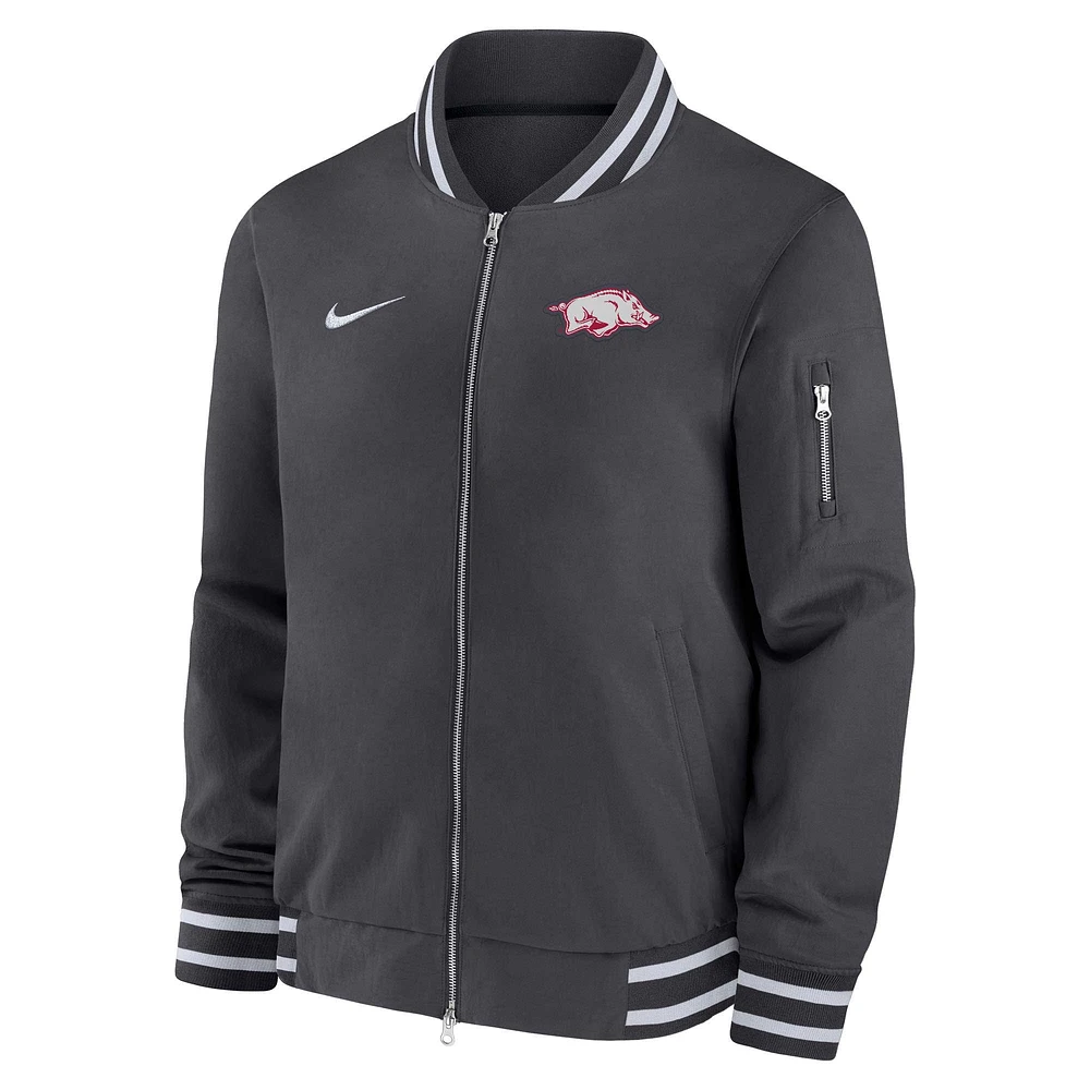 Veste aviateur entièrement zippée Nike Arkansas Razorbacks Anthracite pour homme