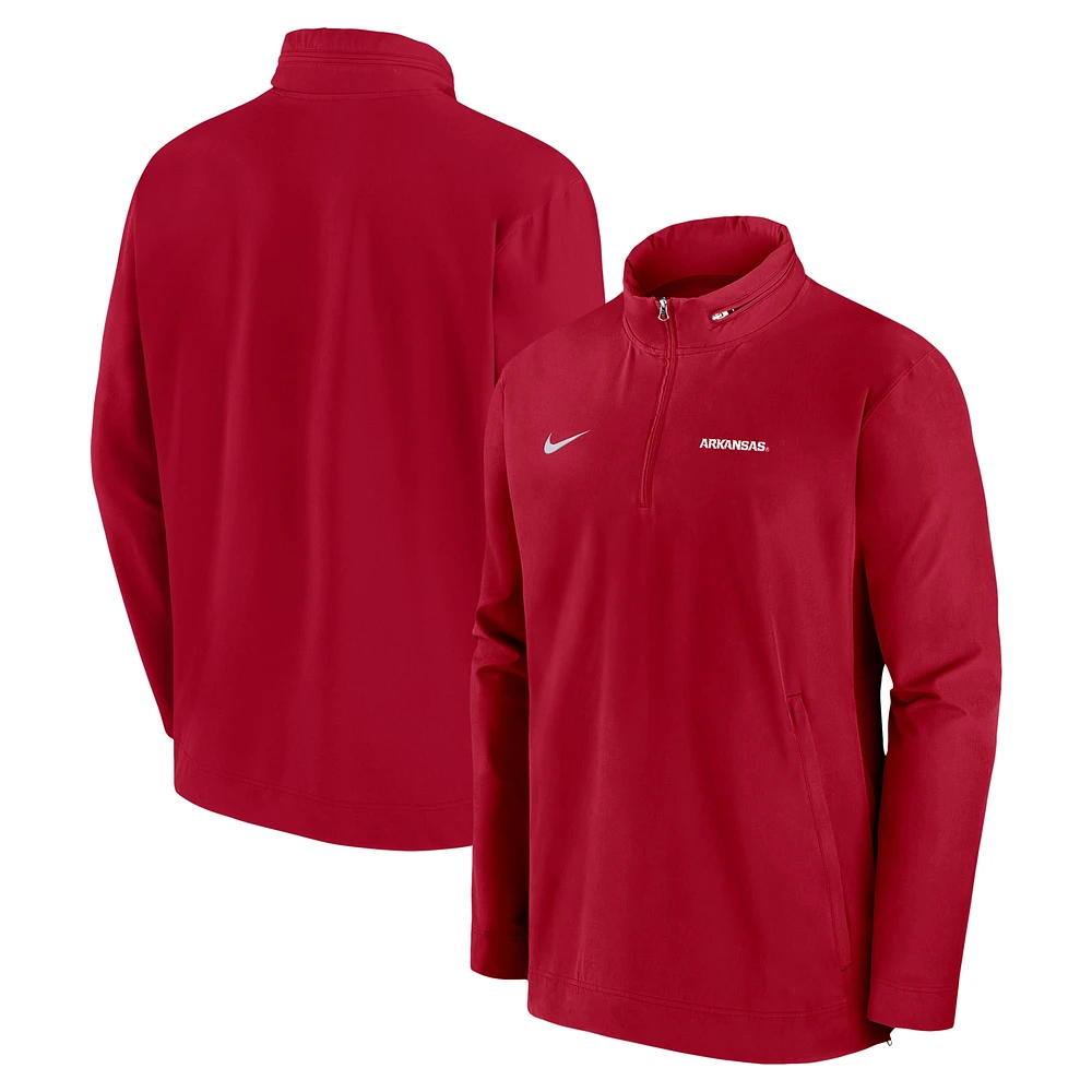 Men's Nike Cardinal Arkansas Razorbacks 2024 Sideline Coach Quarter-Zip Hoodie Jacket