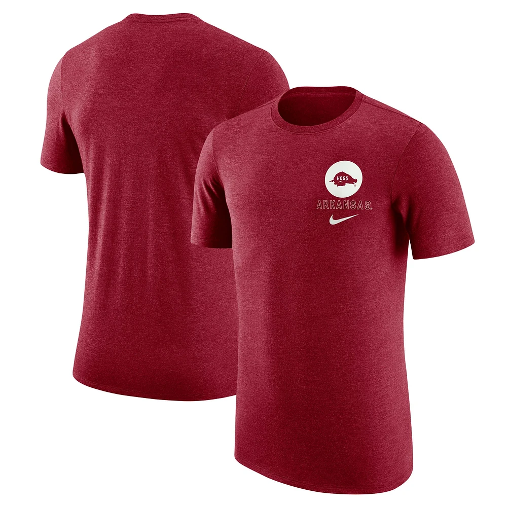 T-shirt rétro tri-mélange Nike Cardinal Arkansas Razorbacks pour hommes