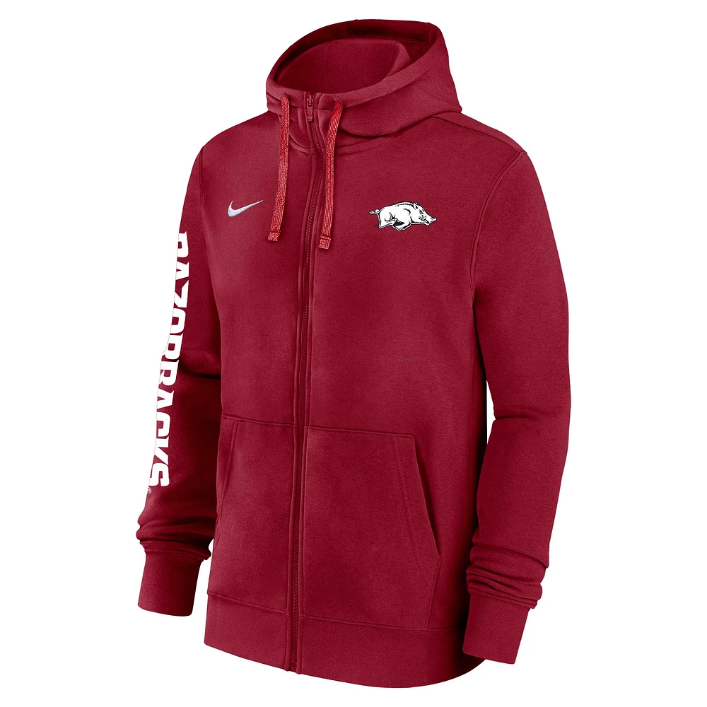 Sweat à capuche en polaire Nike Crimson Arkansas Razorbacks 2024/25 Sideline Club pour homme