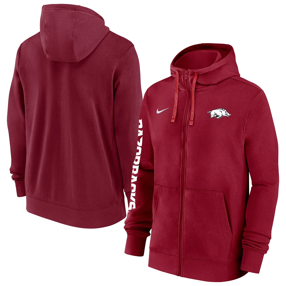 Sweat à capuche en polaire Nike Crimson Arkansas Razorbacks 2024/25 Sideline Club pour homme