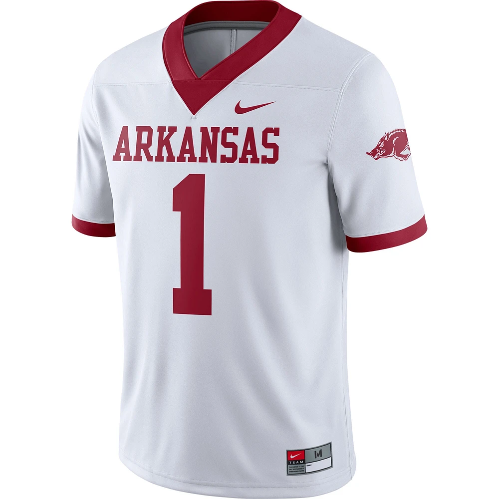 Maillot de match alternatif Nike #1 des Razorbacks l'Arkansas pour hommes, blanc