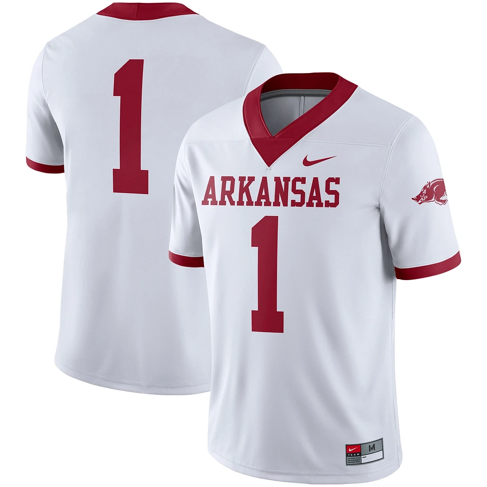 Maillot de match alternatif Nike #1 des Razorbacks l'Arkansas pour hommes, blanc