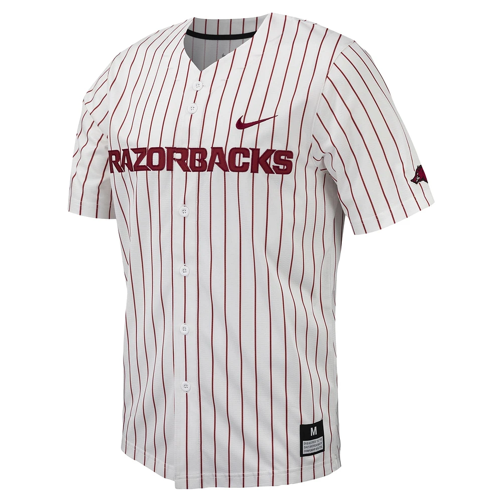 Men's Nike White Arkansas Razorbacks Pinstripe Replica Full-Button Baseball Jersey