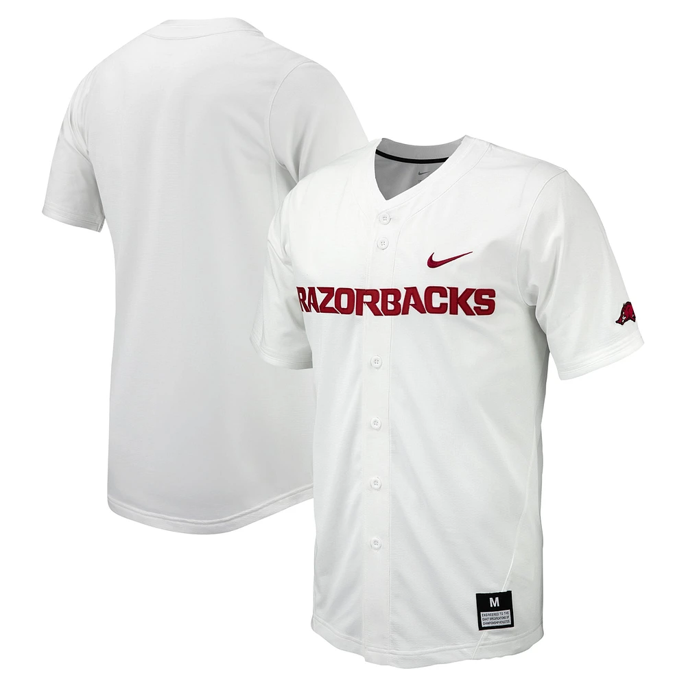 Maillot de baseball réplique à boutons complets Nike Arkansas Razorbacks blanc pour homme