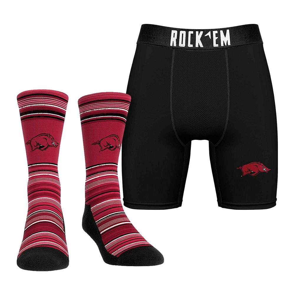 Pack combiné de chaussettes et caleçons boxeurs Arkansas Razorbacks Primary Crew pour hommes Rock Em Socks