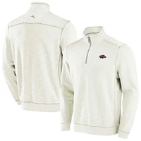 Men's Tommy Bahama Cream Arkansas Razorbacks Tobago Bay Half-Zip Tri-Blend Top