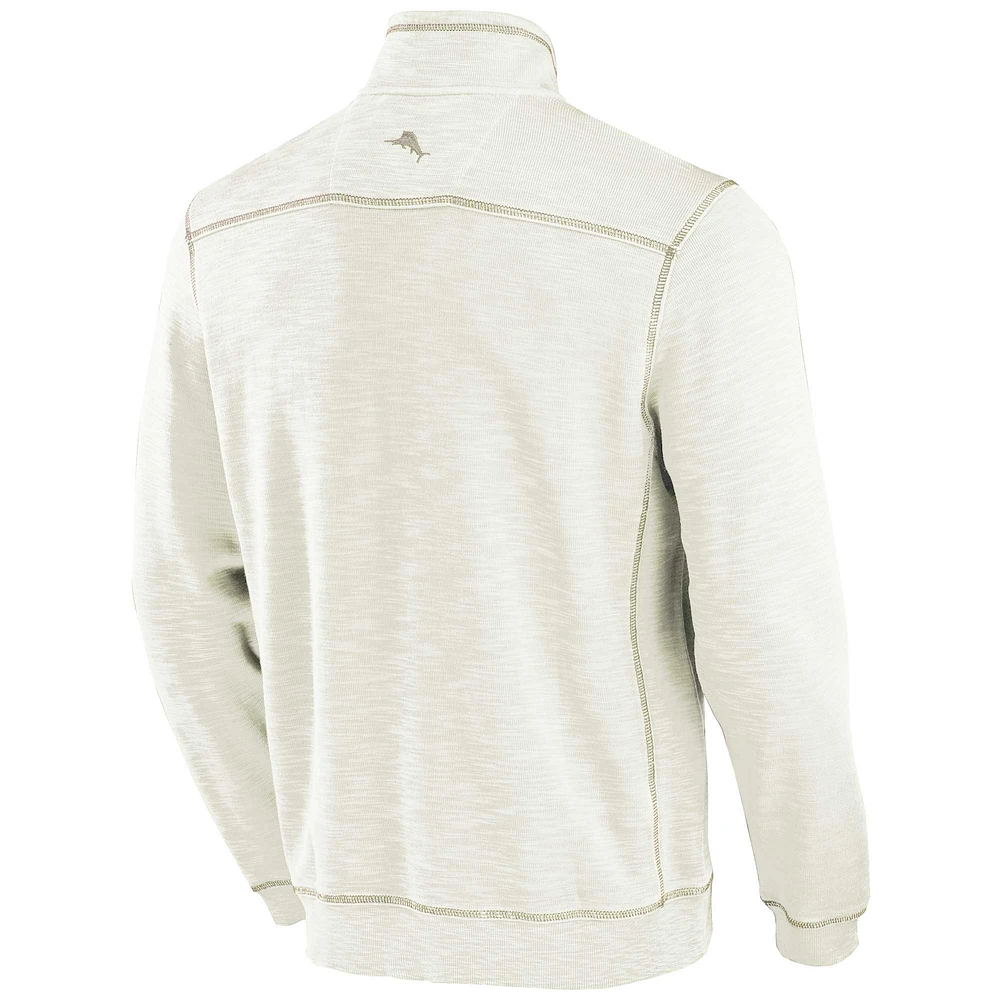 Men's Tommy Bahama Cream Arkansas Razorbacks Tobago Bay Half-Zip Tri-Blend Top