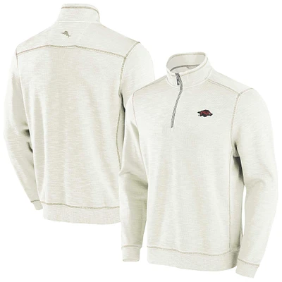 Men's Tommy Bahama Cream Arkansas Razorbacks Tobago Bay Half-Zip Tri-Blend Top