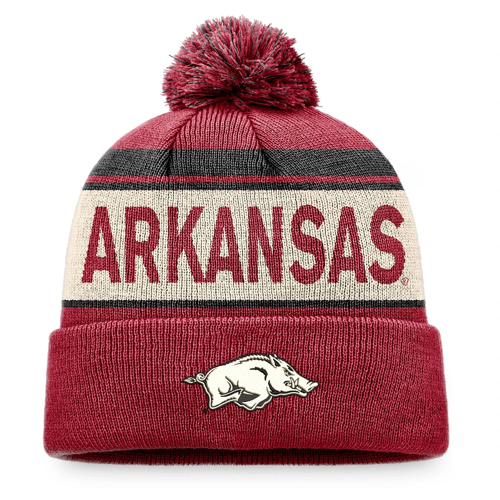 Bonnet en tricot à revers avec pompon Top of the World Cardinal Arkansas Razorbacks Prime pour homme