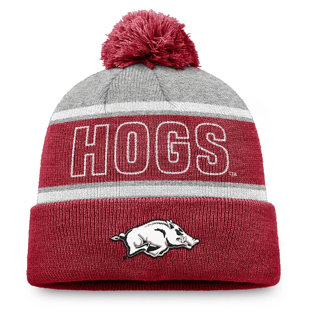 Men's Top of the World Cardinal Arkansas Razorbacks Two-Tone Cuffed Knit Hat with Pom