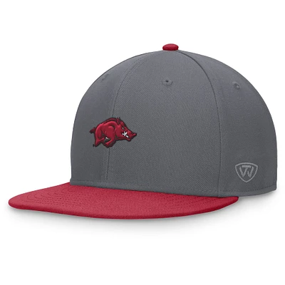 Casquette ajustée bicolore Top of the World gris/Cardinal Arkansas Razorbacks Rally pour hommes