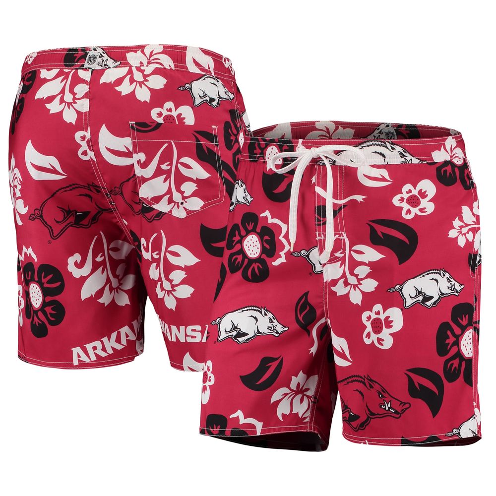 Men's Wes & Willy Cardinal Arkansas Razorbacks Floral Volley Logo Swim Trunks