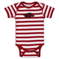 Newborn & Infant Two Feet Ahead Cardinal Arkansas Razorbacks Stripe Shoulder Bodysuit