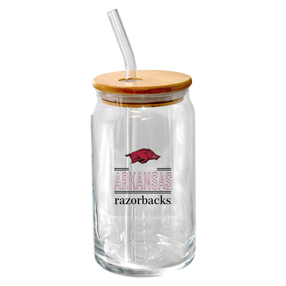 The Memory Company Arkansas Razorbacks 16oz. Verre à bière Classic Crew avec couvercle en bambou