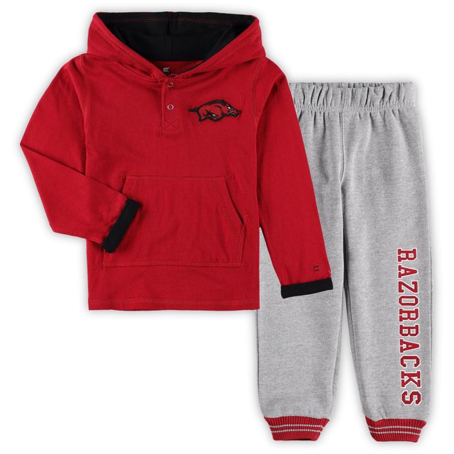 Ensemble sweat à capuche et pantalon de survêtement Colosseum Cardinal/Heathered Grey Arkansas Razorbacks Poppies pour tout-petits